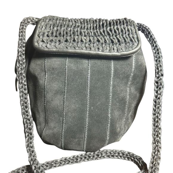 Sharif Gray Suede Crossbody Bag Braided Strap Mini - Picture 1 of 10